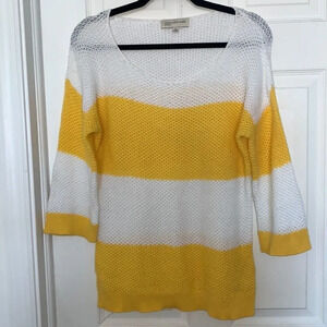 Jones New York Knitted Striped Sweater Yellow White Size M